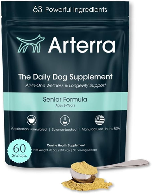 Senior Dog Powder Supplement & Food Topper – 63 Ingredients for Joint, Gut, Immune & Brain Health – Daily Longevity Multivitamin with Glucosamine, Probiotics, and Fish Oil | 60 Scoops