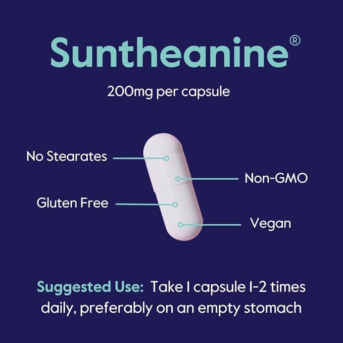 BESTVITE L-Theanine 200mg with Patented and Clinically Studied Suntheanine (60 Vegetarian Capsules) - No Stearates - Vegan - Non GMO - Gluten Free