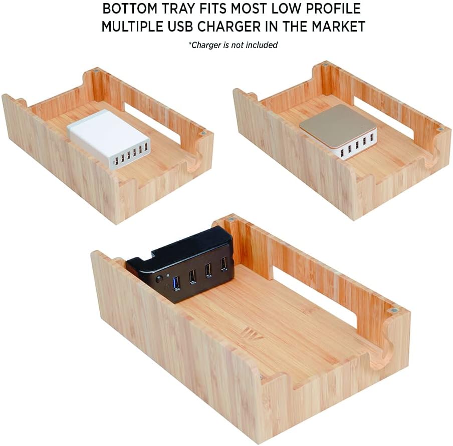 MobileVision Bamboo Charging Station & Multi Device Organizer Slim Version for Smartphones, Tablets, and Laptops