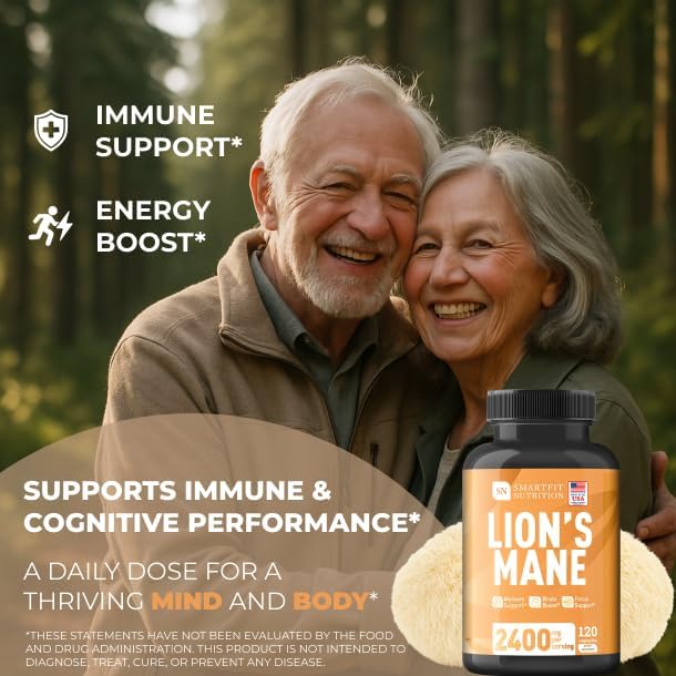 Lions Mane Supplement Capsules - Mushroom Supplement - Focus Factor - Immune Support - Brain Supplements for Memory and Focus - Made in USA - 120 Capsules