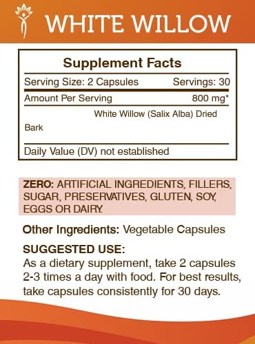 Secrets of the Tribe White Willow Capsules 800 mg White Willow (Salix Alba) Dried Bark (60 Capsules)