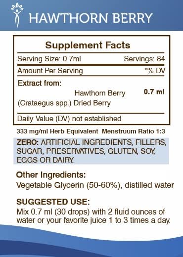 Secrets of the Tribe Hawthorn Berry Tincture Alcohol-Free Extract, Hawthorn Berry (Crataegus spp.) Dried Berry 2 oz