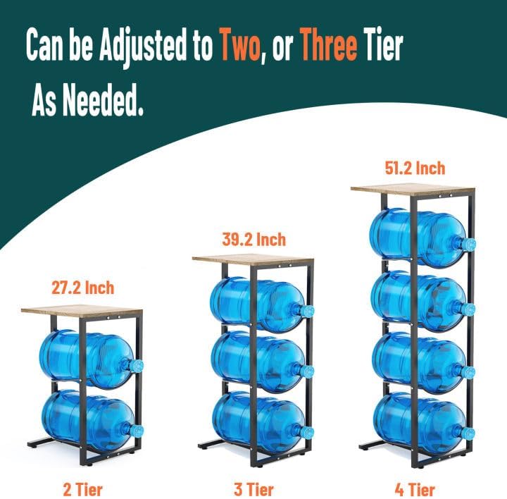 MYLOLF 5 Gallon Water Jug Holder with Storage Shelve : 4 Tier Water Jug Stand Holder for 5 Gallon Water Dispenser- 5 Gal Water Bottle Storage Rack Organizer for Home Kitchen Garage