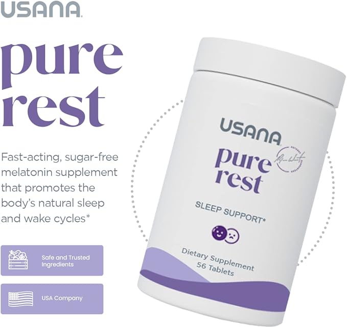 USANA Pure Rest Melatonin Supplement for Sleep Support* – Fast Acting – Sugar Free - 56 Tablets
