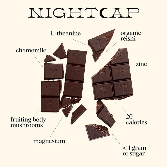 Nightcap 2-Pack | Functional Mushroom Chocolates | Supports Deep Sleep, Calm Mind, Stress Relief | Reishi, Magnesium, Zinc, L-Theanine & Chamomile | Helps to Fall & Stay Asleep, Cream