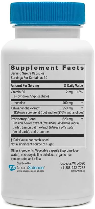 NeuroScience Alpha GABA Supplement - Non-Drowsy Calm Aid with Vitamin B6, Lemon Balm, Sensoril Ashwagandha & L Theanine Supplement - Help Soothe Anxiousness, Day or Night (90 Capsules)