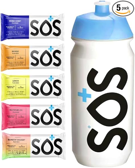 SOS Hydration Electrolyte Drink Mix (5 Servings + Reusable Bottle, Variety Pack)