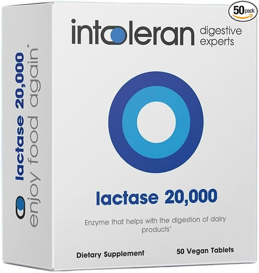 Lactase 20,000 Digestive Enzymes - 50 Scored Tablets | Supplement for Lactose Intolerance | Lactase Enzyme That Helps Digest Dairy & Lactose | Highest Dosed & Fast Acting | Pure & Vegan