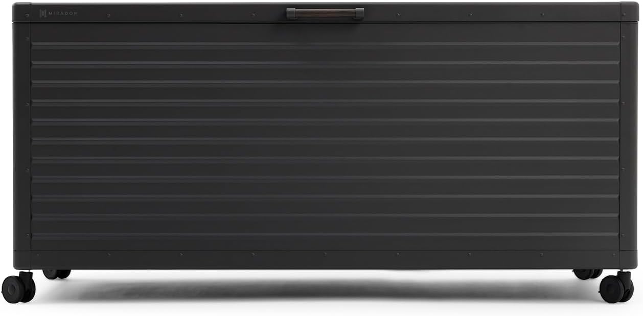 MIRADOR 281 Gallon Outdoor Storage Box Waterproof with Wheels, Metal Deck Boxfor Patio Furniture, Garden Tools, Outdoor Cushion, Charcoal