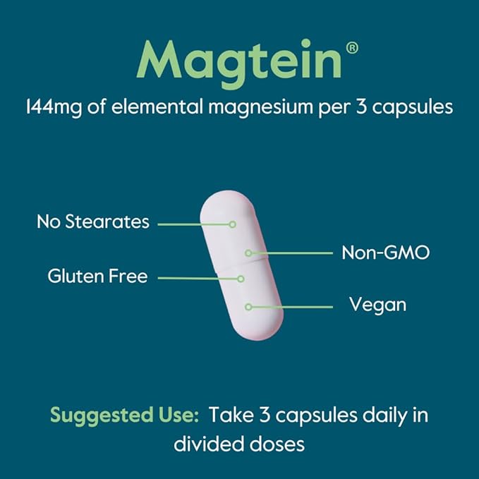 BESTVITE Magtein Magnesium L-Threonate Capsules - 2000mg per Serving (120 Vegetarian Capsules) - Patented and Bioavailable Magnesium - No Stearates - No Fillers - Vegan - Non GMO - Gluten Free