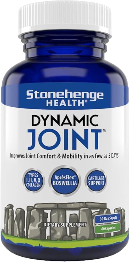 Stonehenge Health Dynamic Joint Health Supplement – Fast-Acting Support with AprèsFlex® Boswellia, MSM, Multi-Type Collagen, Turmeric, Bromelain, Vitamins C & D3 – Supports Joint Comfort – 60 Capsules