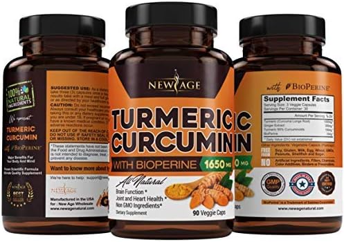NEW AGE Turmeric Curcumin with Bioperine Capsules - Natural Joint & Healthy Support with 95% Standardized Curcuminoids for Potency & Absorption - Non-GMO, Gluten Free (90 Count (Pack of 1))