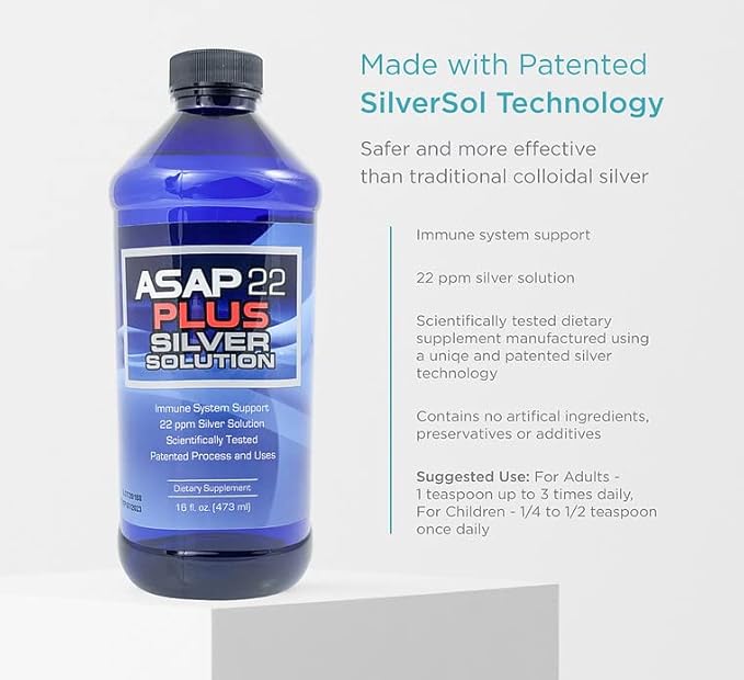 American Biotech Labs - ASAP 22 Plus Silver Solution - Immune System Support, 22 ppm Silver Solution Dietary Supplement - (16 oz)