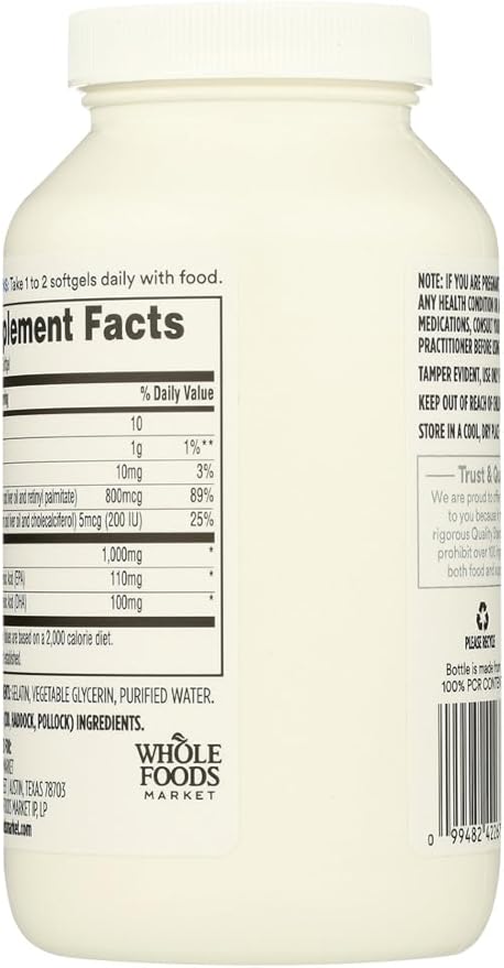 365 by Whole Foods Market, Cod Liver Oil Norwegian 1000Mg, 180 Softgels