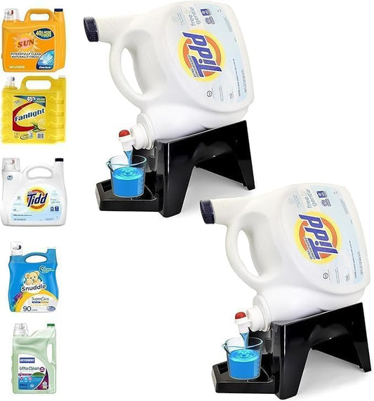 TidyFriend 2 Pack Laundry Detergent Dispenser with Tray, Laundry Soap Dispenser with Non-Slip Rubber Feet for Washing Room Organization, Easy Pour (Black)