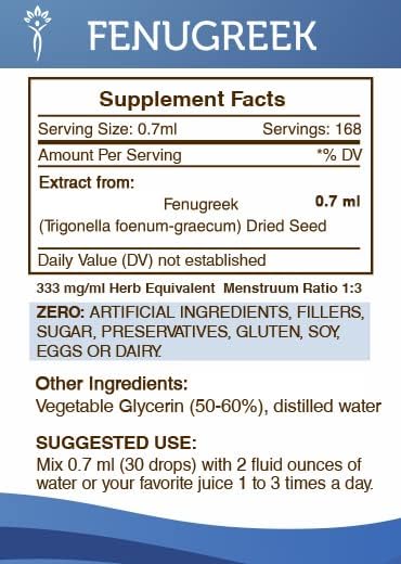 Secrets of the Tribe Fenugreek Tincture Alcohol-Free Extract, Fenugreek Trigonella foenum-graecum Healthy Digestion 4 OZ