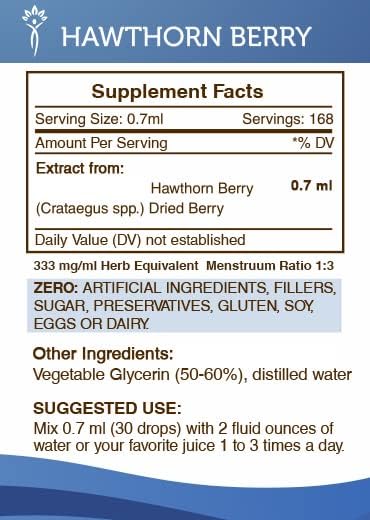 Secrets of the Tribe Hawthorn Berry Tincture Alcohol-Free Extract, Hawthorn Berry (Crataegus spp.) Dried Berry 4 oz