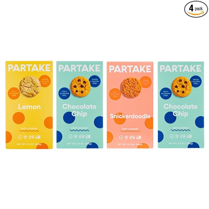 Gluten Free Partake Soft Vegan Cookies – 4 Box Variety Pack | Vegan | Dairy Free, Nut Free, Egg Free, Wheat Free, Soy Free, Safe School Snack