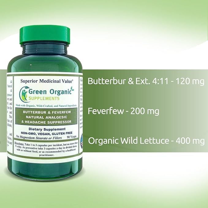 Butterbur, Feverfew, Analgesic, Painkiller, & Headache Suppressor, 90 VCaps, High Absorbable, Non-GMO, Gluten-Free (Pack of 2)