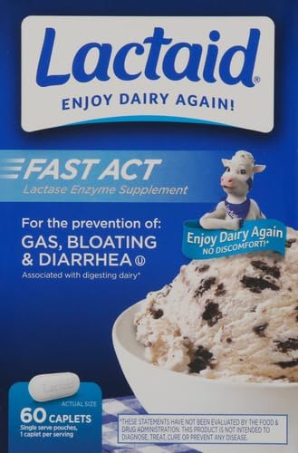 Lactaid Fast Act 60-Pack Original Strength 120-Count Lactose Intolerance Caplets with 9000 FCC Lactase Units