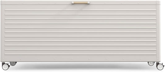 MIRADOR 281 Gallon Large Outdoor Metal Deck Box with Wheels, Storage Box with Lid for Patio Furniture, Garden Tools, Outdoor Cushion, Latte