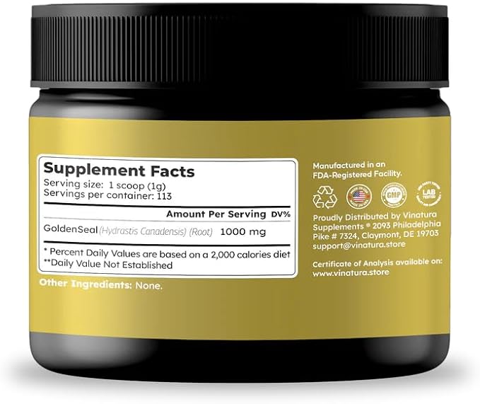 Goldenseal Root Powder - 4 oz, 113 Servings *USA Made & Tested* Pure Natural Goldenseal Root Powder Supplement