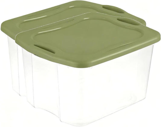 (2 pack) 70 Quart Heavy-Duty Plastic Storage Bin with Full-Grip Handles and Lids,Green Clear Stackable Storage Bins for Hoilday Decor|Garage Organization