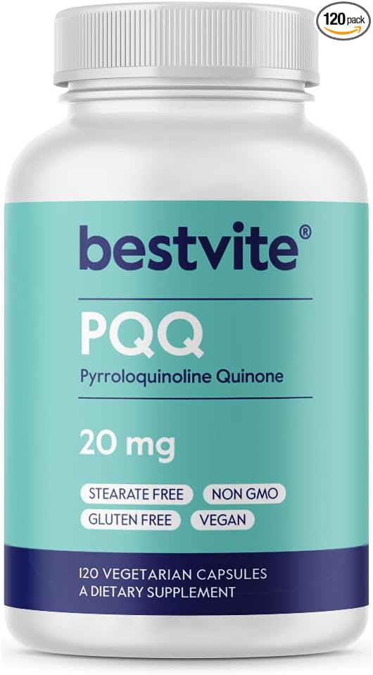 BESTVITE PQQ 20mg (Pyrroloquinoline Quinone) (120 Vegetarian Capsules) - No Stearates - Vegan - Non GMO - Gluten Free
