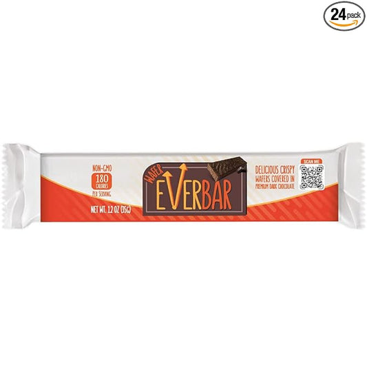 EverBar - Dark'n Crispy Chocolate Bars, 24 Count | Non-GMO, Dark Chocolate Wafer Candy Bar | On the Go | With Coffee or Tea | Healthy Snack | Bite-Size Premium Wafer Chocolate 24 Count (Pack of 1)
