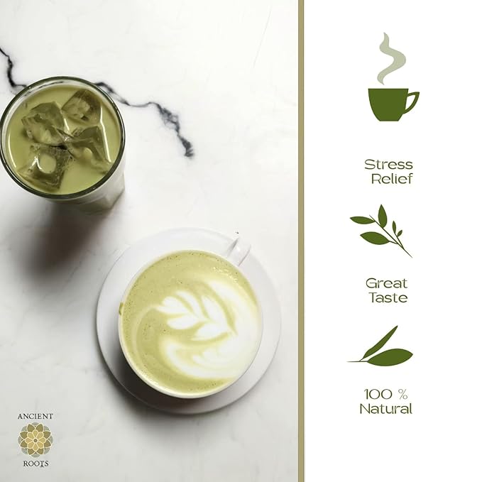 Ancient Roots Turmeric Matcha Mix - With Cinnamon, Ginger, and Black Pepper - All-Natural, Low-Calorie, Powdered Tea Mix, Sugar-Free 3.5 oz. Turmeric (33 servings)