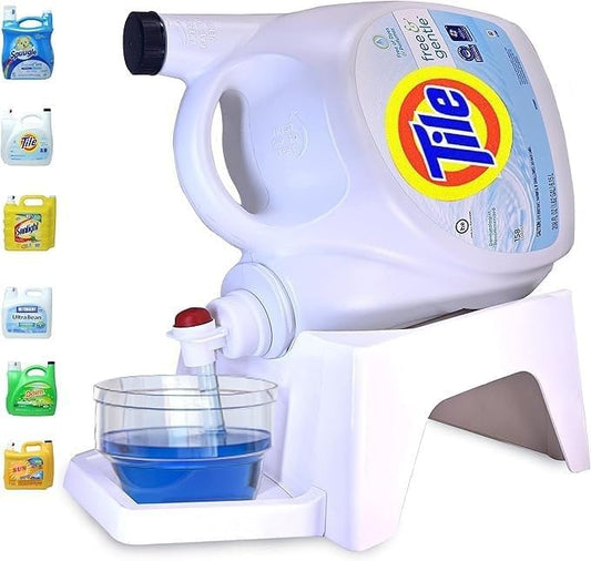 TidyFriend Laundry Detergent Dispenser with Tray, Laundry Soap Dispenser with Non-Slip Rubber Feet for Washing Room Organization, Easy Pour (White)