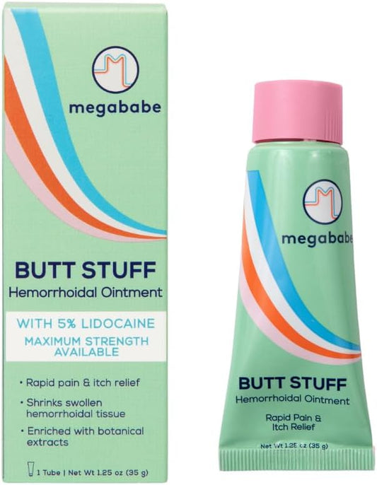 Megababe Hemorrhoidal Ointment | with 5% Lidocaine | Rapid Pain & Itch Relief | Shrinks Swollen Hemorrhoidal Tissue | 1.25 oz