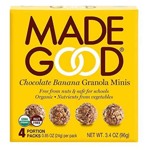 MadeGood Chocolate Banana Granola Minis, 6 Boxes (24 count); Wholesome and Delicious Bite-Sized Snacks; Organic and Made with Allergy Friendly Ingredients; Ideal for School Lunches and Snacks