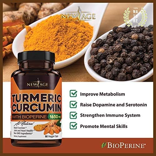 NEW AGE Turmeric Curcumin with Bioperine Capsules - Natural Joint & Healthy Support with 95% Standardized Curcuminoids for Potency & Absorption - Non-GMO, Gluten Free (90 Count (Pack of 1))