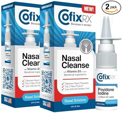 Nasal Cleanse Solution Spray, Povidone Iodine with Vitamin D3 & Xylitol, Cleans Nasopharynx, Cold & Allergy Releif, Laboratory Tested Patented Formula, Fast Acting and Long Lasting, Two Pack