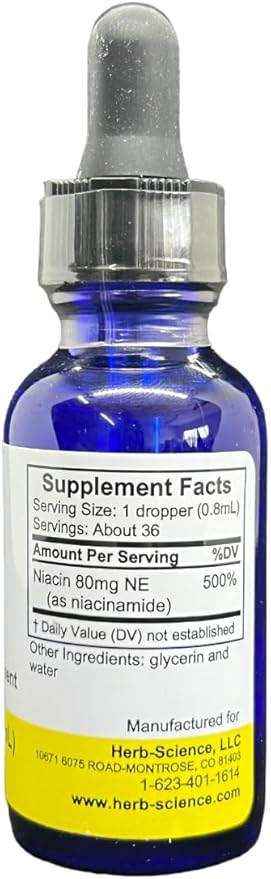 Liquid Vitamin B3 Drops - Cold Processed Niacin Supplement, Supports Tongue & Skin Health - Vegan, Non-Alcoholic and Quality Tested.- 1 Fl. Oz, 36 Servings