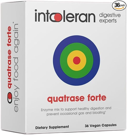 Quatrase Forte Digestive Enzymes - 36 Capsules | Highly Dosed Supplement for FODMAP Intolerance | Helps Digest Lactose and Complex Carbohydrates* | Pure & Vegan | Low FODMAP