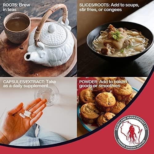 Dairyland American Ginseng Roots 西洋参 - 8 oz Pack of Wisconsin Ginseng Root - Authentic American Ginseng - Non-GMO, Gluten Free Whole Ginseng - Use This Herbal Supplement in Soup, Tea, Congee