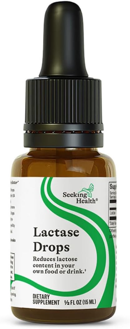 Seeking Health Lactase Drops, Supports Lactose and Dairy Digestion, for Lactose-Intolerant, Lactase Enzyme in Sweet Natural Glycerin Base to Make Lactose-Free Milk, 52 Servings (0.50 fl. Ounce)