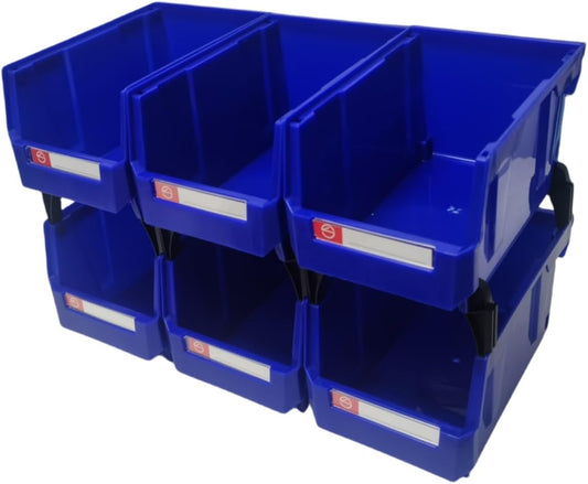Pe&Hui Storage Organizer Bins,Wall Mount Storage Parts Rack,Stackable Shop Tool Bins for store Screws,Small Parts,Office Supplies and other Accessories Blue (6Pack)