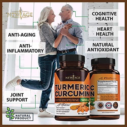 NEW AGE Turmeric Curcumin with Bioperine Capsules - Natural Joint & Healthy Support with 95% Standardized Curcuminoids for Potency & Absorption - Non-GMO, Gluten Free (90 Count (Pack of 1))
