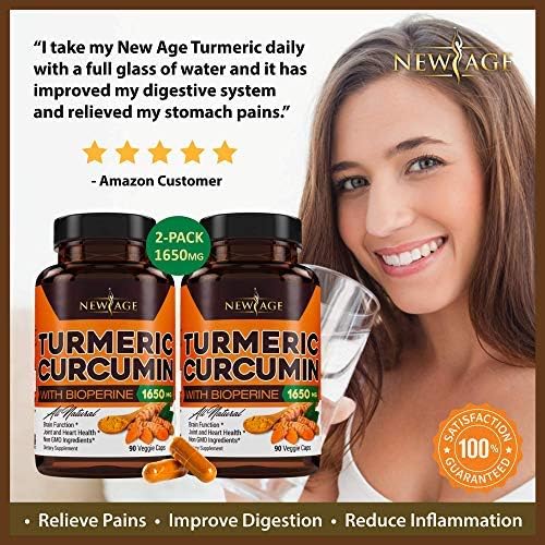 NEW AGE Turmeric Curcumin with Bioperine Capsules - Natural Joint & Healthy Support with 95% Standardized Curcuminoids for Potency & Absorption - Non-GMO, Gluten Free (90 Count (Pack of 1))