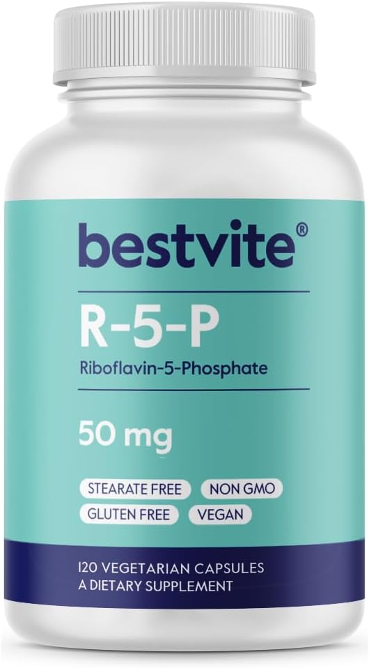 BESTVITE Riboflavin 5'-Phosphate 50mg (120 Vegetarian Capsules) - No Stearates - Vegan - Non GMO - Gluten Free - Bioactive Form of Vitamin B2