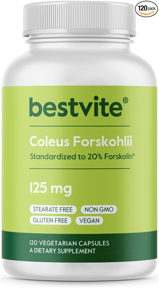 BESTVITE Coleus Forskohlii 125 mg - 20% Forskolin (120 Vegetarian Capsules) - Made with Forslean The only Forskolin Ingredient Backed by Clinical Studies.