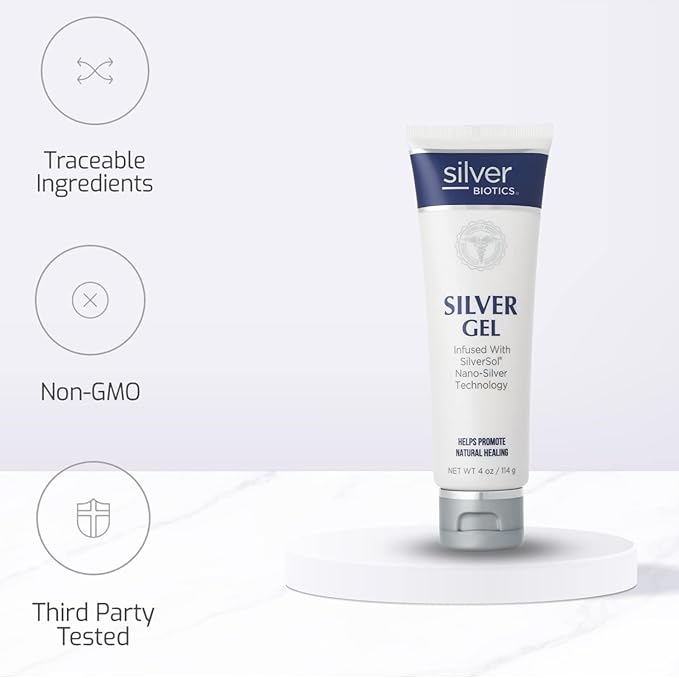 Silver Biotics Patented Multivalent SilverSol Technology | Ag₄O₄ 20 ppm Healing & Soothing Gel | Great for Healing Skin from Scars, Burns, Wounds, Blemishes & More | 4 Oz (Pack of 2)