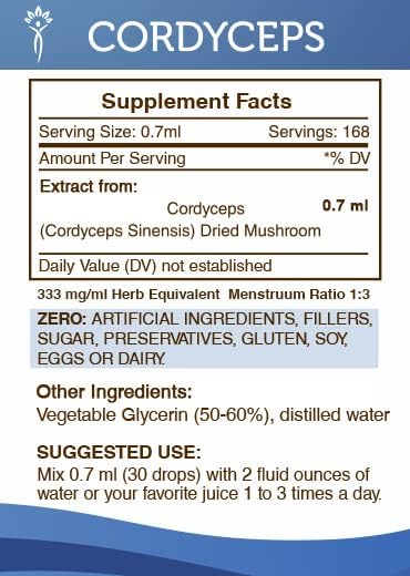 Secrets of the Tribe Cordyceps Alcohol-Free Liquid Extract, Cordyceps Sinensis Dried Mushroom Tincture Supplement (4 FL OZ)