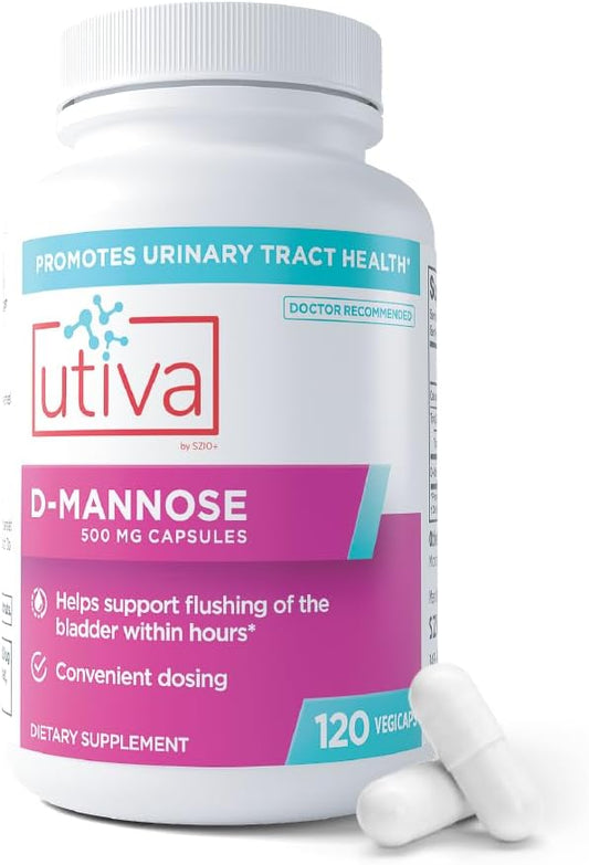 Szio+ Utiva D-Mannose 500mg Capsules – Naturally Flush The Bladder and Urinary Tract – UTI Avoidance Treatment – Supports Management of Urinary Tract Infections, 120 Capsules