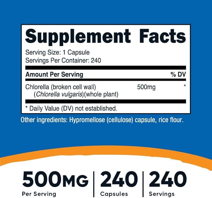 Nutricost Chlorella Capsules (3 Bottles) 500mg, 240 Capsules