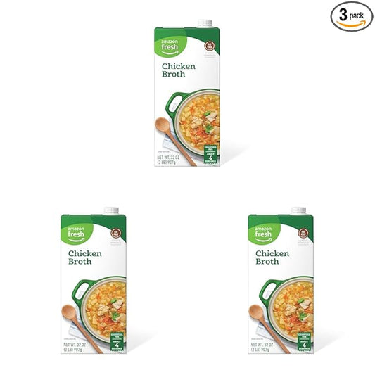 Amazon Fresh, Chicken Broth, Carton, 32 Oz (Pack of 3)