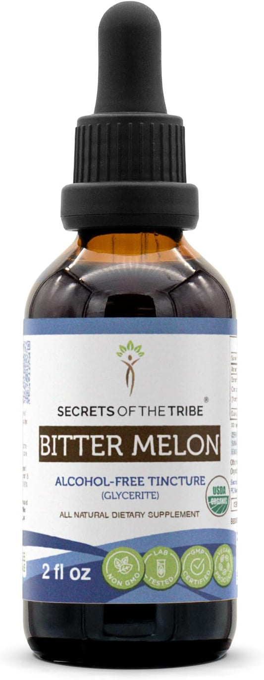Secrets of the Tribe Bitter Melon USDA Organic | Alcohol-Free Extract, High-Potency Herbal Drops | Made from 100% Certified Organic Bitter Melon (Momordica Charantia) Dried Fruit 2 OZ